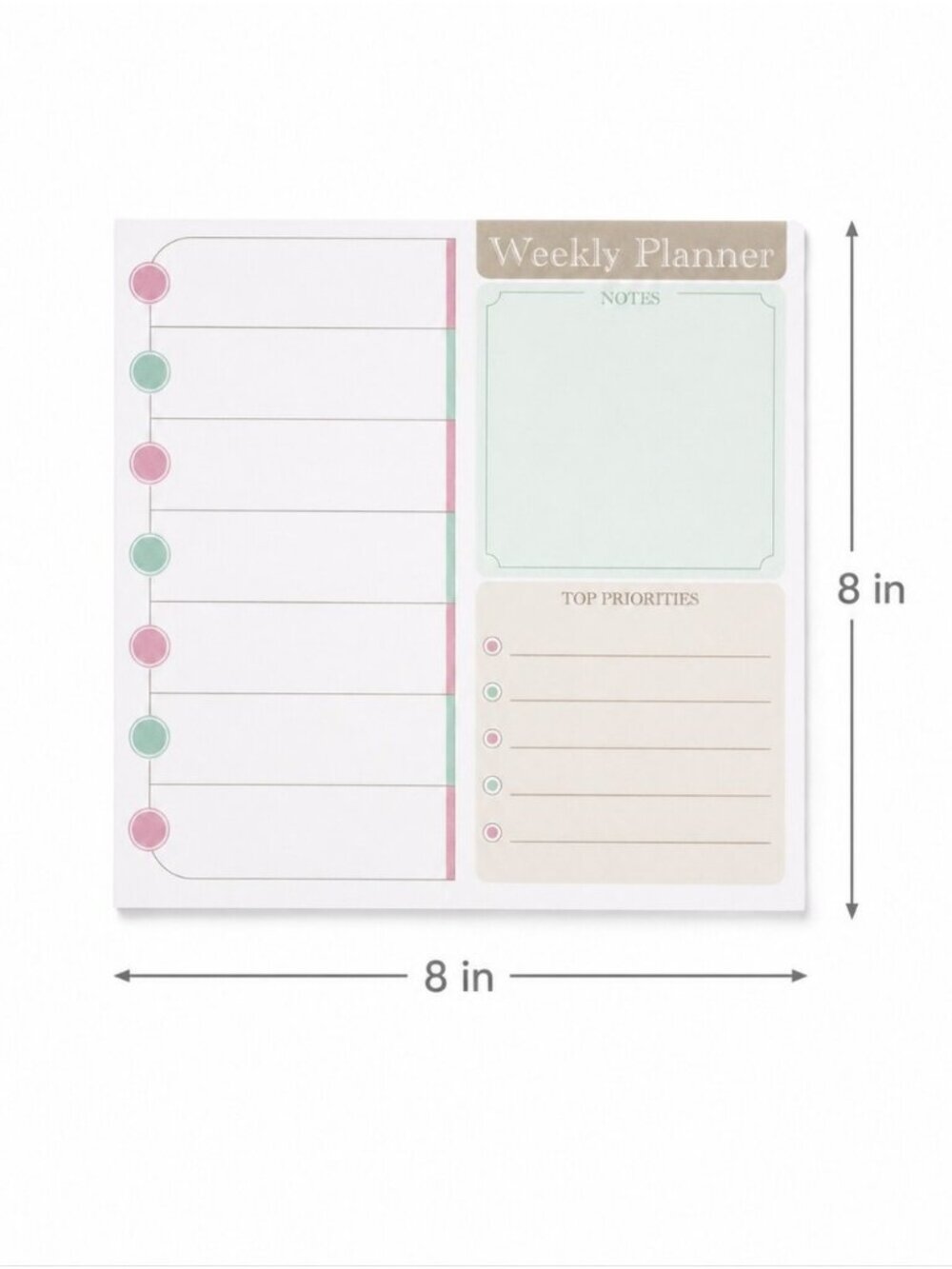 Minimalist Magnetic Weekly Planner Pad 8×8 in Pastel Organizer – 50 Sheets + Pen - Picture 3 of 3